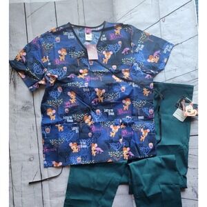 Official Disney BAMBI Medical/VET SCRUB TOP Pants LARGE New With Tags